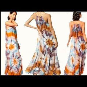 Tie dye halter maxi dress.